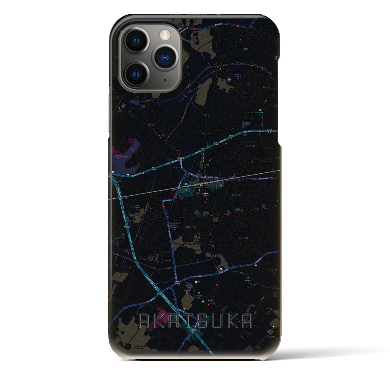 【赤塚】地図柄iPhoneケース（バックカバータイプ・ブラック）iPhone 11 Pro Max 用