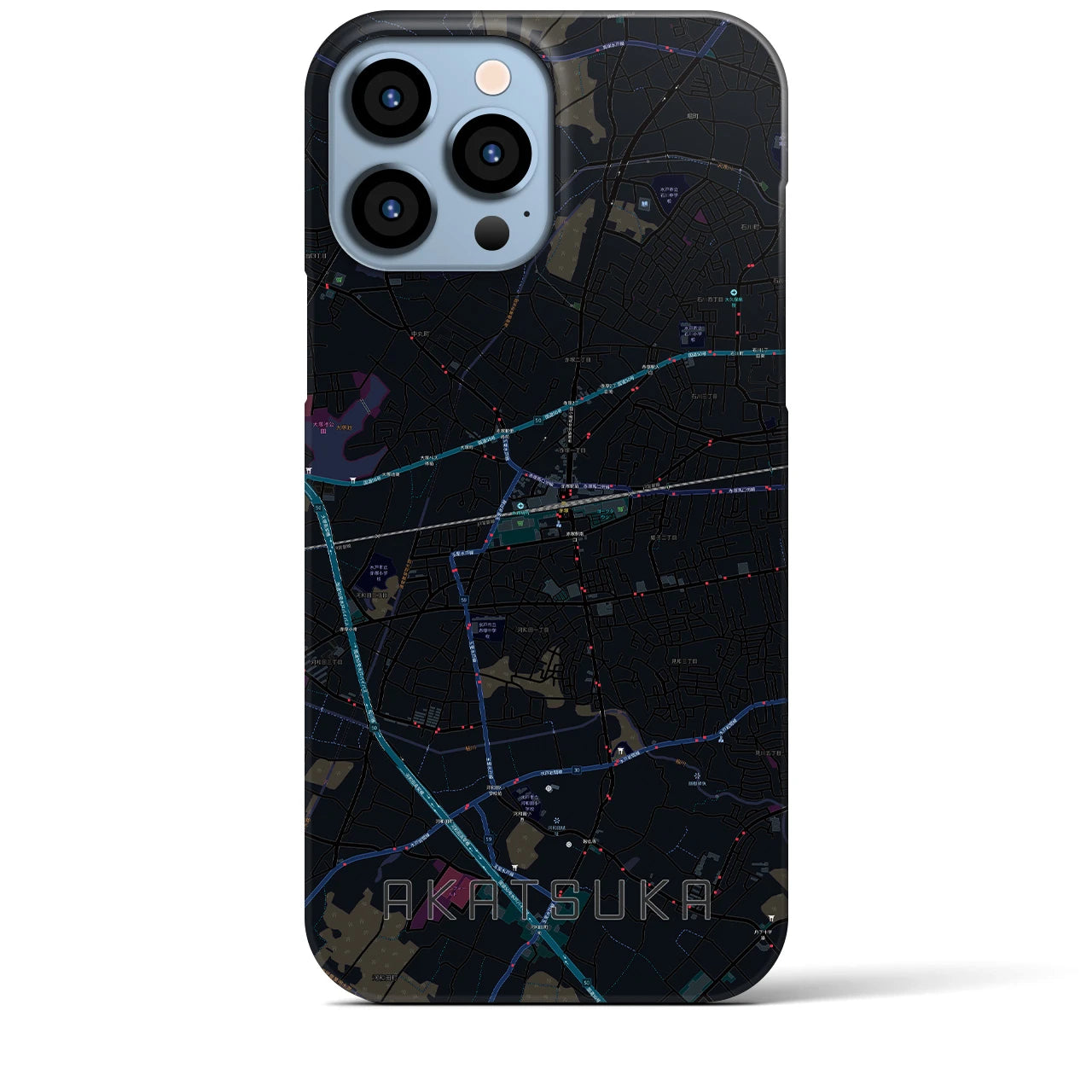 【赤塚】地図柄iPhoneケース（バックカバータイプ・ブラック）iPhone 13 Pro Max 用
