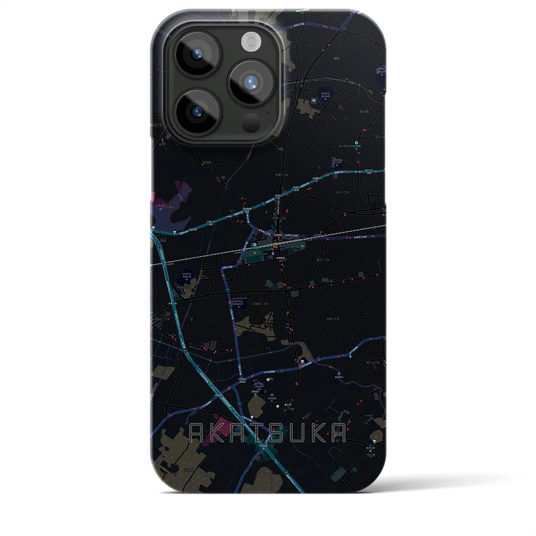 【赤塚】地図柄iPhoneケース（バックカバータイプ・ブラック）iPhone 15 Pro Max 用