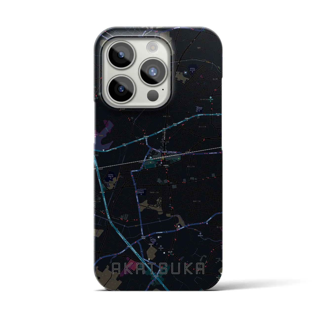 【赤塚】地図柄iPhoneケース（バックカバータイプ・ブラック）iPhone 15 Pro 用