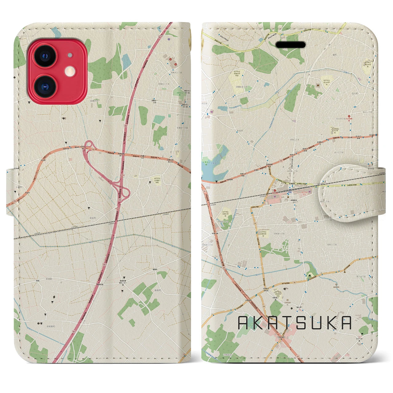 【赤塚】地図柄iPhoneケース（手帳両面タイプ・ナチュラル）iPhone 11 用