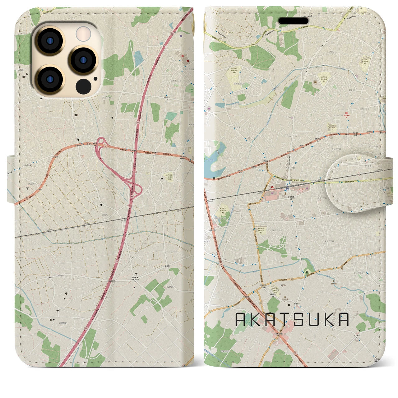 【赤塚】地図柄iPhoneケース（手帳両面タイプ・ナチュラル）iPhone 12 Pro Max 用