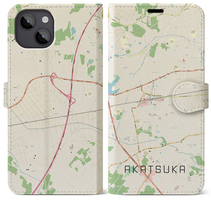 【赤塚（茨城県）】地図柄iPhoneケース（手帳タイプ）ナチュラル・iPhone 14 Plus 用
