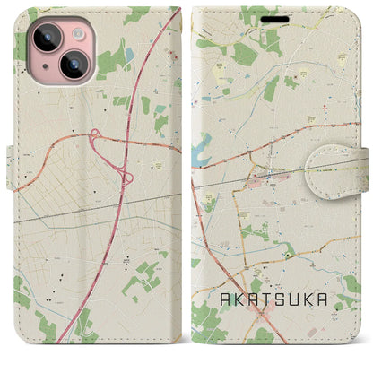 【赤塚（茨城県）】地図柄iPhoneケース（手帳タイプ）ナチュラル・iPhone 15 Plus 用