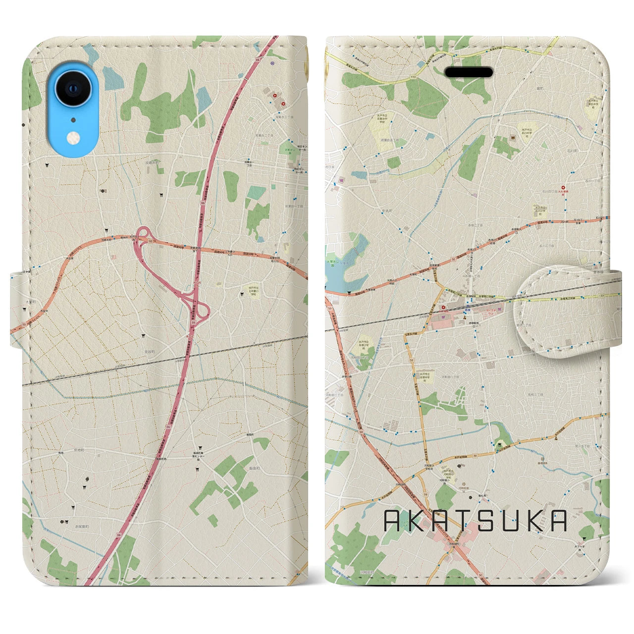 【赤塚】地図柄iPhoneケース（手帳両面タイプ・ナチュラル）iPhone XR 用