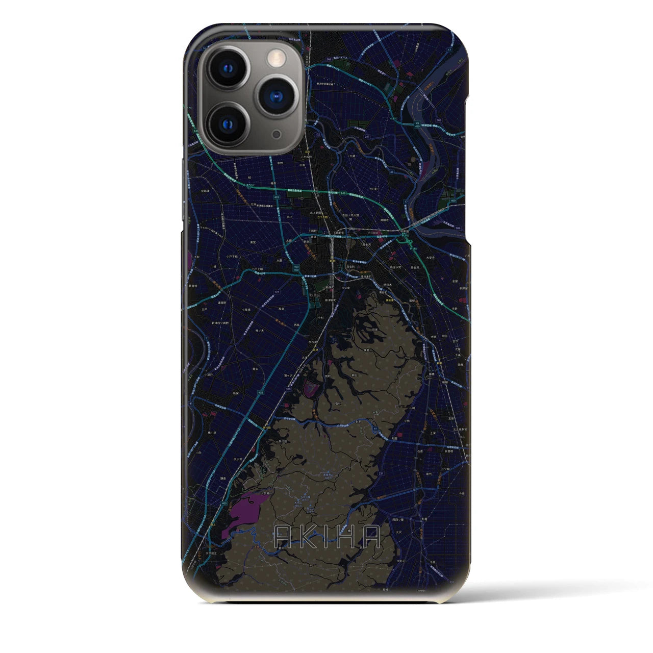 【秋葉】地図柄iPhoneケース（バックカバータイプ・ブラック）iPhone 11 Pro Max 用