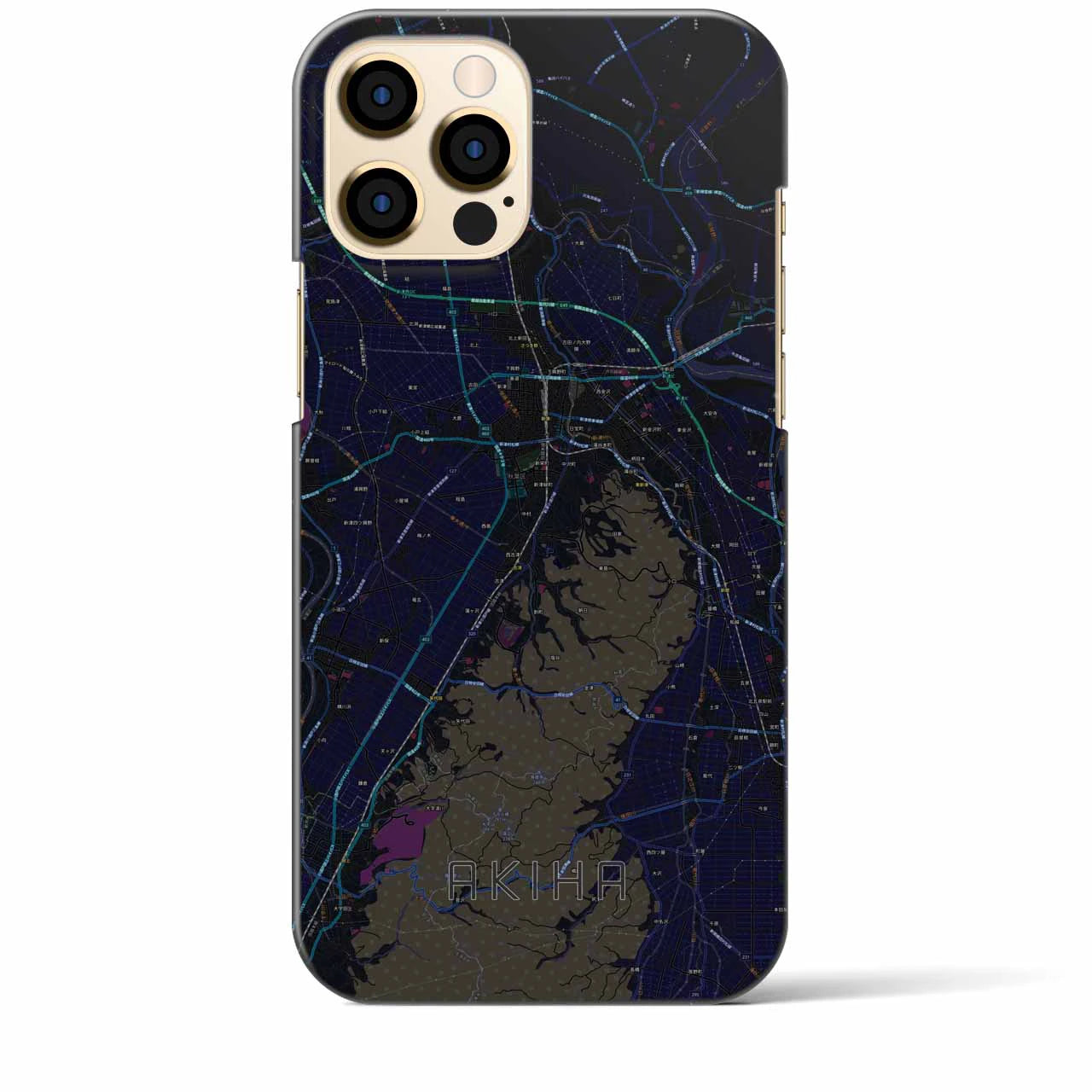 【秋葉】地図柄iPhoneケース（バックカバータイプ・ブラック）iPhone 12 Pro Max 用