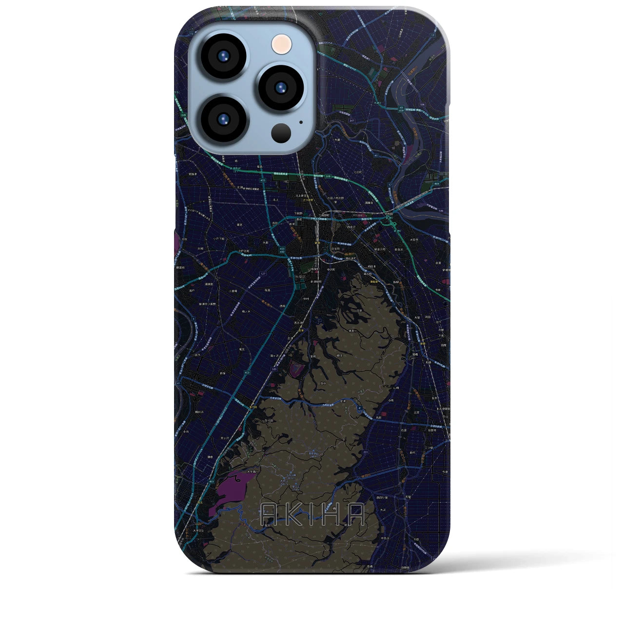 【秋葉】地図柄iPhoneケース（バックカバータイプ・ブラック）iPhone 13 Pro Max 用