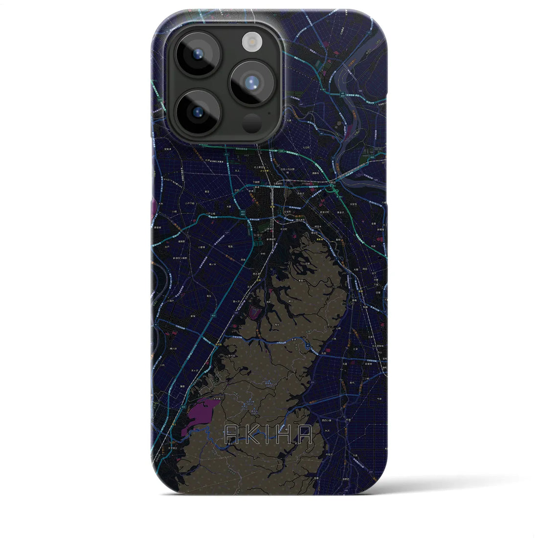 【秋葉】地図柄iPhoneケース（バックカバータイプ・ブラック）iPhone 15 Pro Max 用