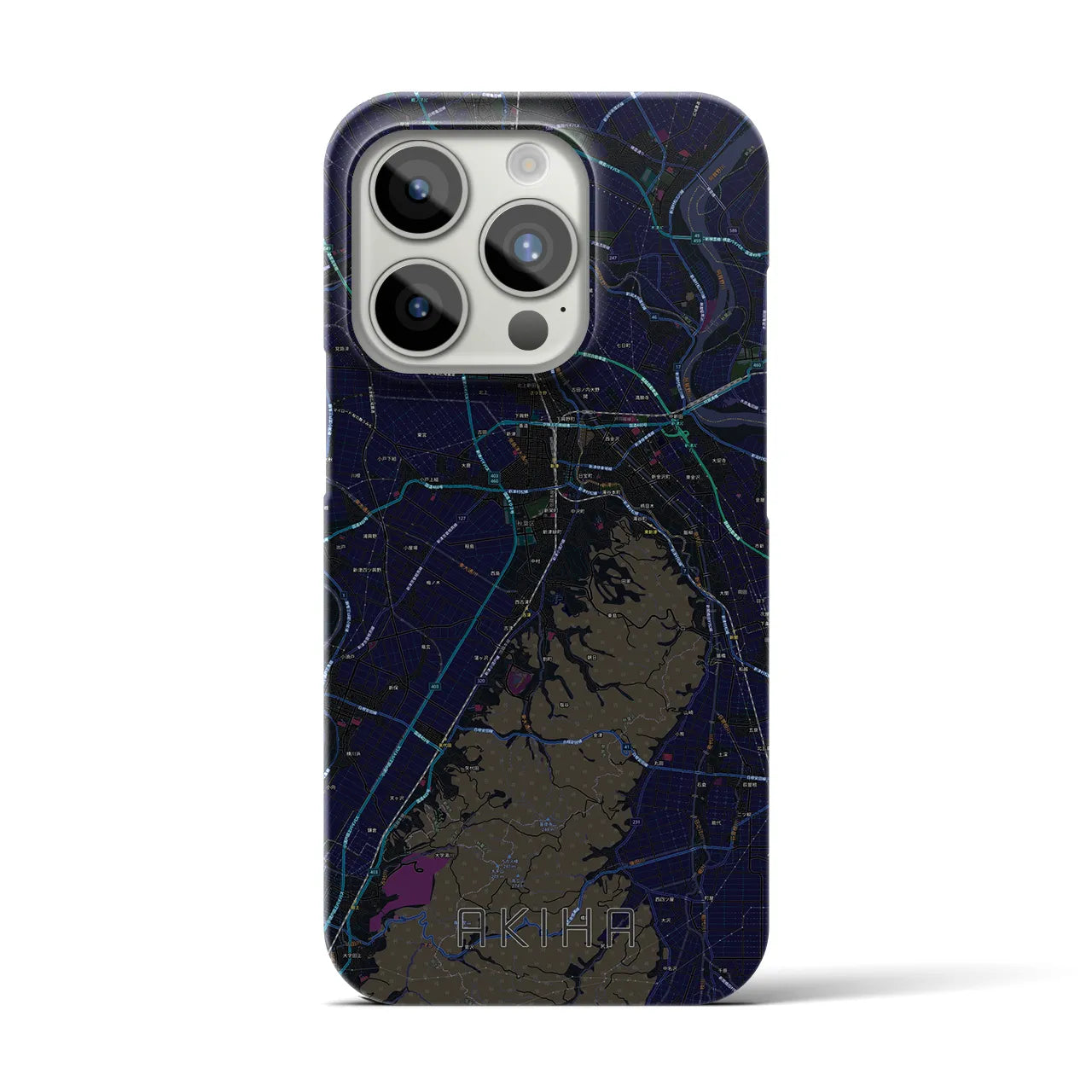 【秋葉】地図柄iPhoneケース（バックカバータイプ・ブラック）iPhone 15 Pro 用
