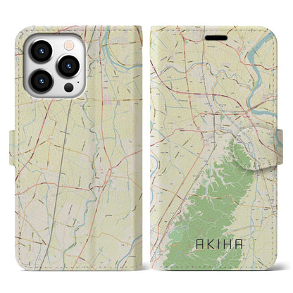 【秋葉（新潟県）】地図柄iPhoneケース（手帳タイプ）ナチュラル・iPhone 13 Pro 用