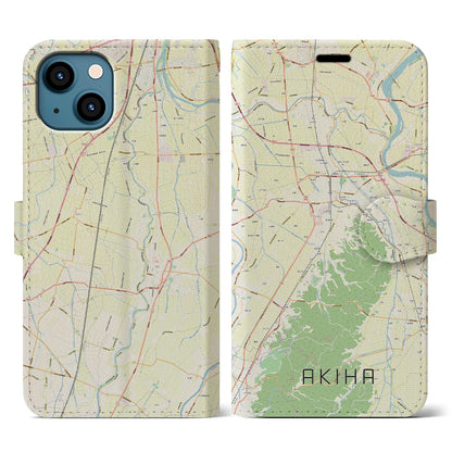 【秋葉（新潟県）】地図柄iPhoneケース（手帳タイプ）ナチュラル・iPhone 13 用