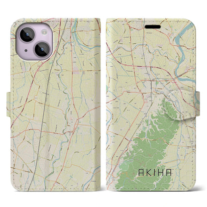 【秋葉（新潟県）】地図柄iPhoneケース（手帳タイプ）ナチュラル・iPhone 14 用