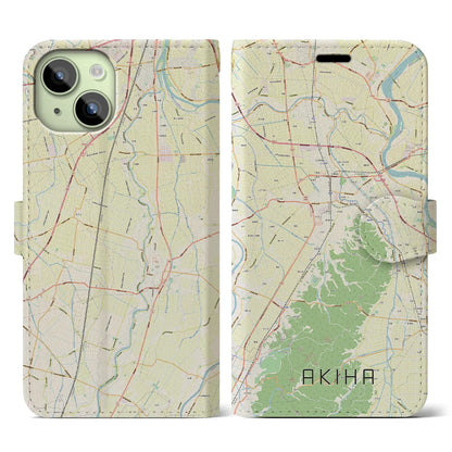 【秋葉（新潟県）】地図柄iPhoneケース（手帳タイプ）ナチュラル・iPhone 15 用