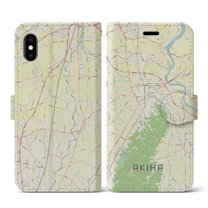 【秋葉（新潟県）】地図柄iPhoneケース（手帳タイプ）ナチュラル・iPhone XS / X 用