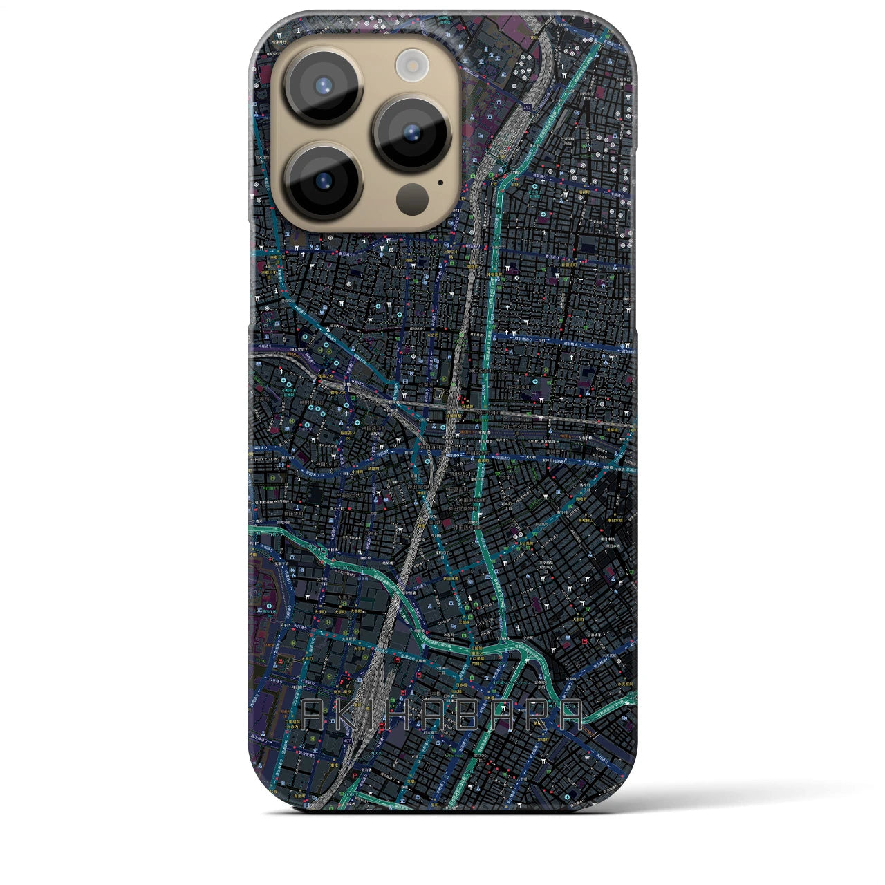 【秋葉原】地図柄iPhoneケース（バックカバータイプ・ブラック）iPhone 14 Pro Max 用
