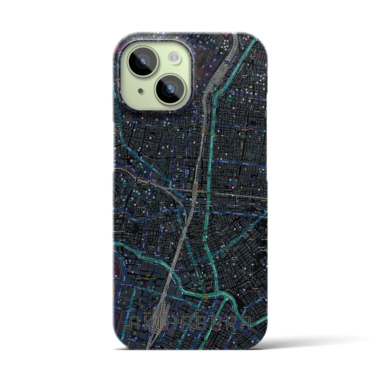 【秋葉原】地図柄iPhoneケース（バックカバータイプ・ブラック）iPhone 15 用