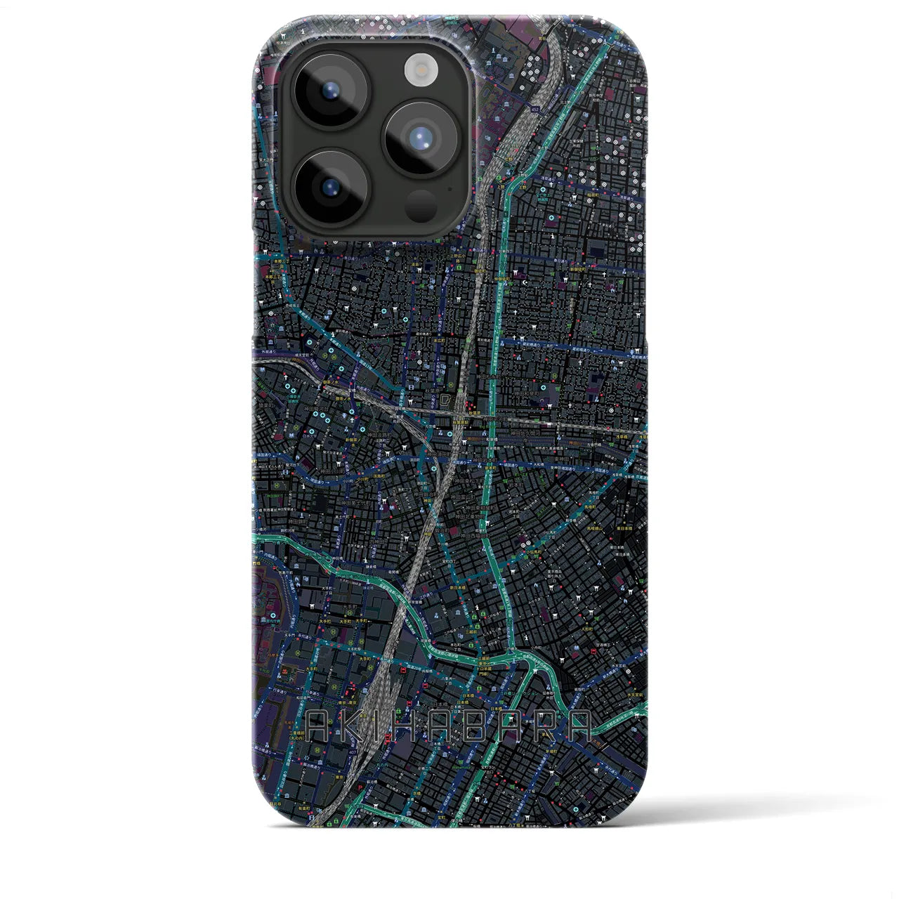 【秋葉原】地図柄iPhoneケース（バックカバータイプ・ブラック）iPhone 15 Pro Max 用