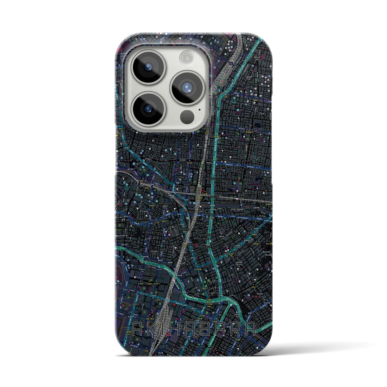 【秋葉原】地図柄iPhoneケース（バックカバータイプ・ブラック）iPhone 15 Pro 用