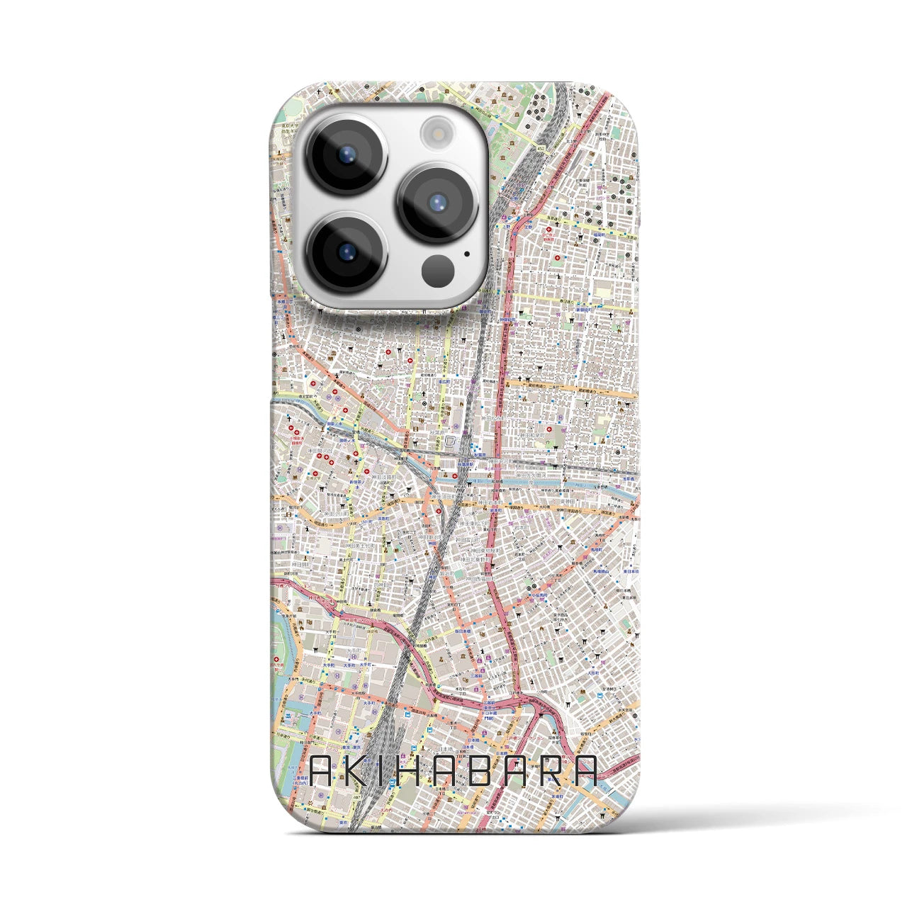 【秋葉原】地図柄iPhoneケース（バックカバータイプ・ナチュラル）iPhone 14 Pro 用