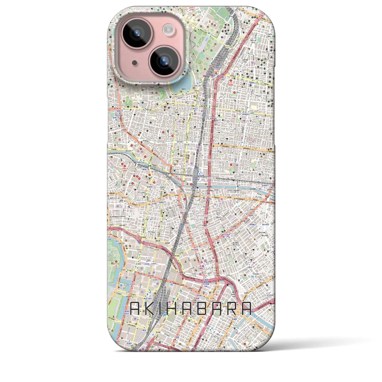 【秋葉原】地図柄iPhoneケース（バックカバータイプ・ナチュラル）iPhone 15 Plus 用