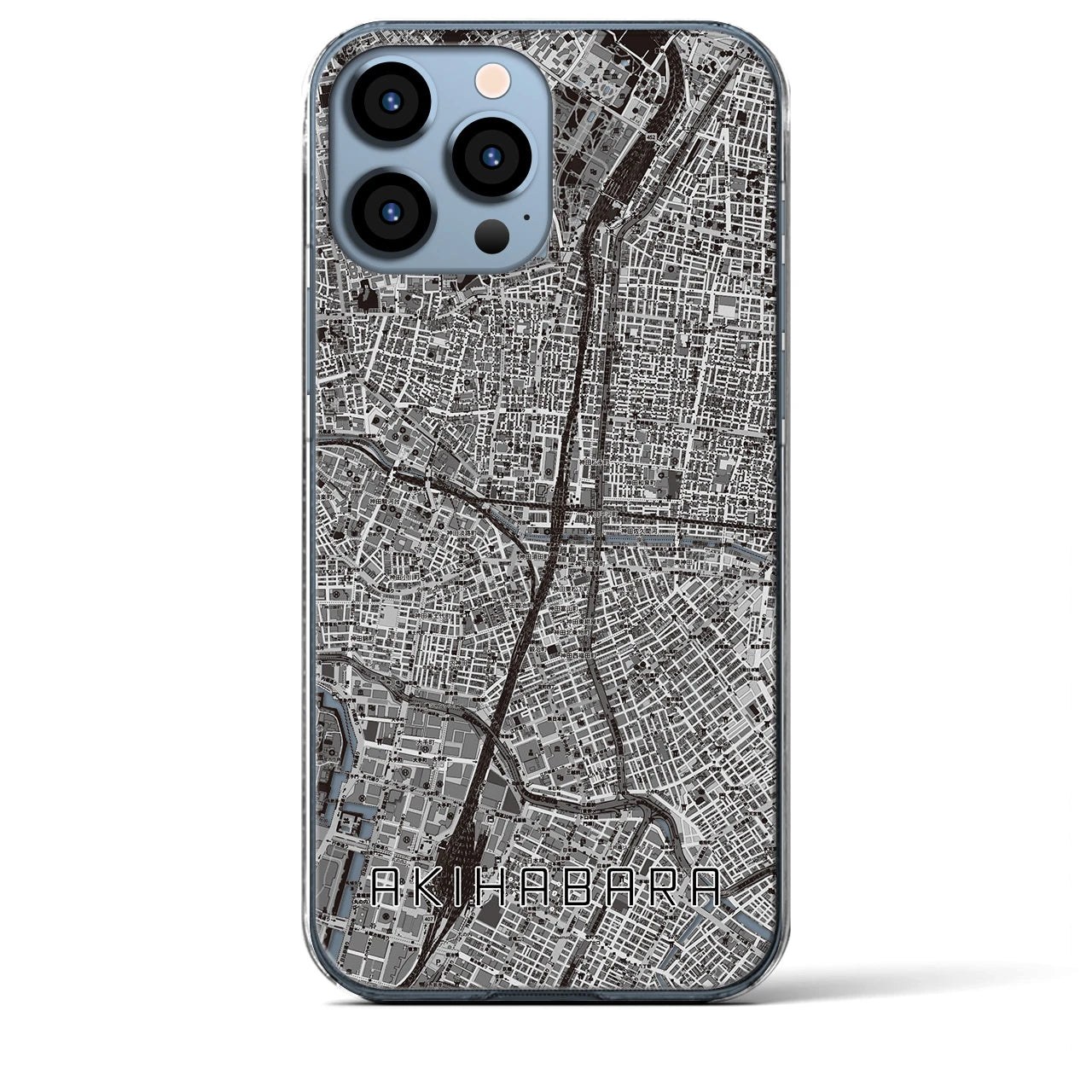 【秋葉原】地図柄iPhoneケース（クリアタイプ・モノトーン）iPhone 13 Pro Max 用