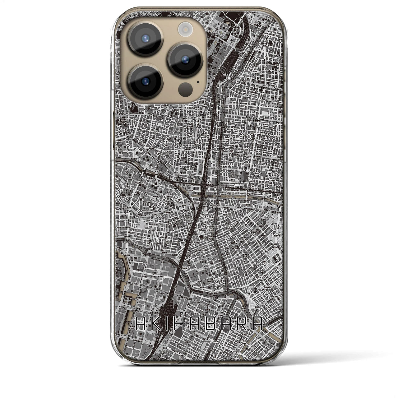 【秋葉原】地図柄iPhoneケース（クリアタイプ・モノトーン）iPhone 14 Pro Max 用