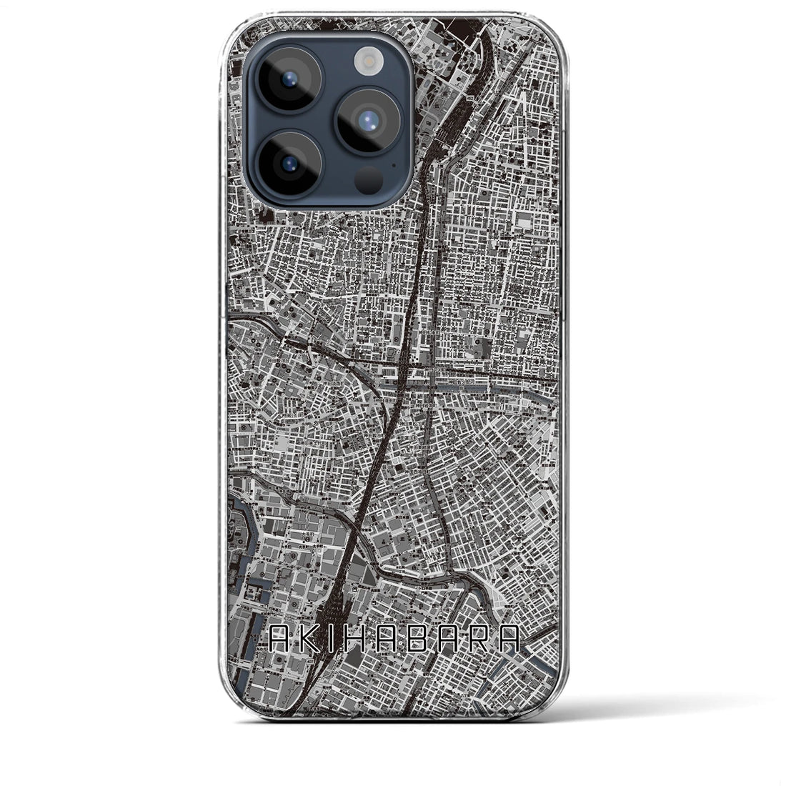 【秋葉原】地図柄iPhoneケース（クリアタイプ・モノトーン）iPhone 15 Pro Max 用