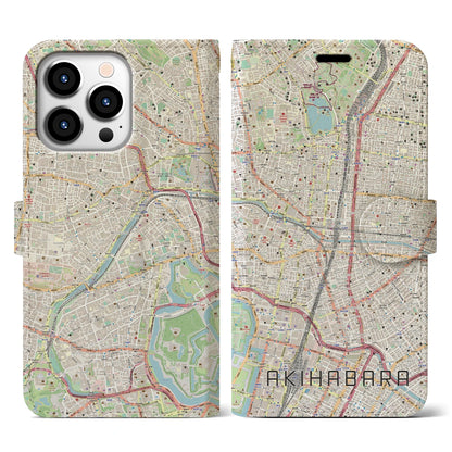 【秋葉原（東京都）】地図柄iPhoneケース（手帳タイプ）ナチュラル・iPhone 13 Pro 用