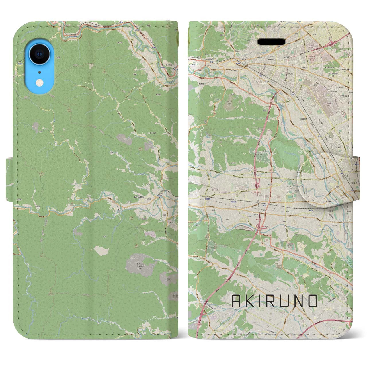 【あきる野】地図柄iPhoneケース（手帳両面タイプ・ナチュラル）iPhone XR 用