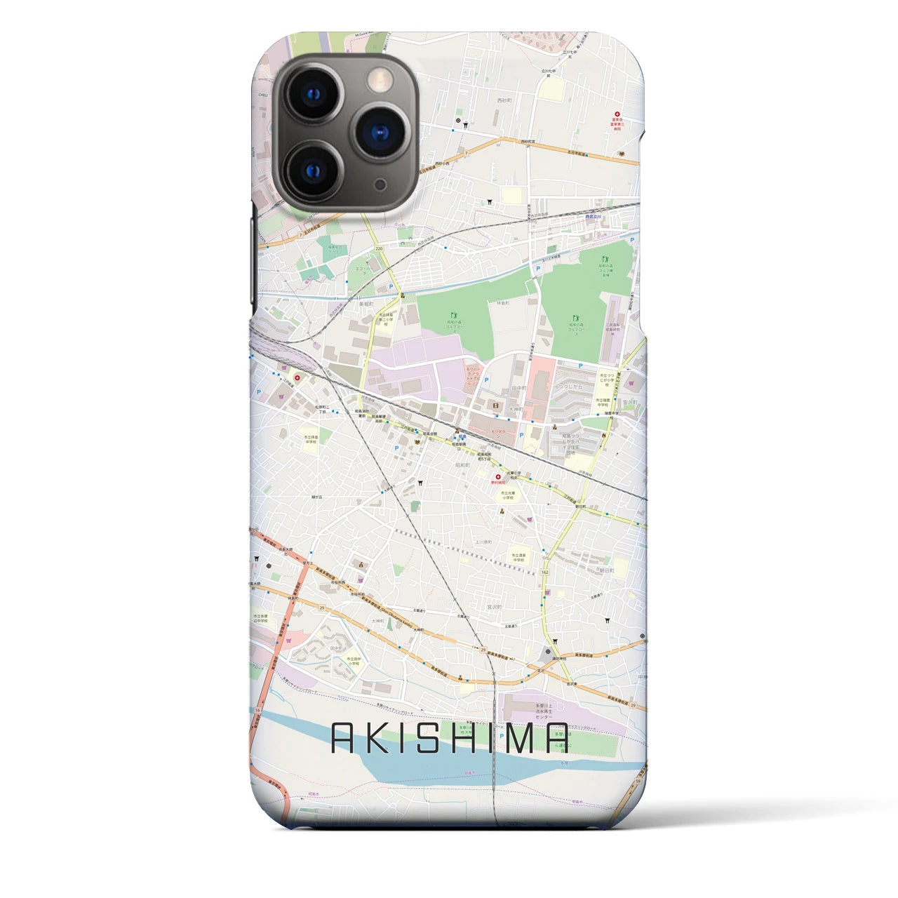 【昭島】地図柄iPhoneケース（バックカバータイプ・ナチュラル）iPhone 11 Pro Max 用