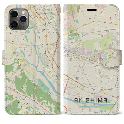 【昭島（東京都）】地図柄iPhoneケース（手帳タイプ）ナチュラル・iPhone 11 Pro Max 用