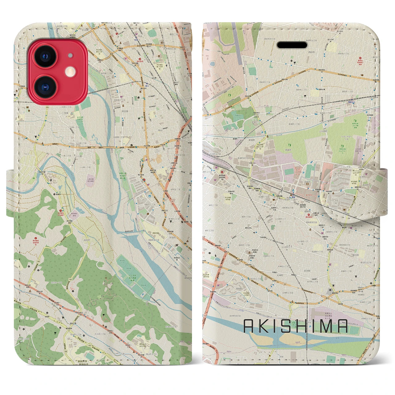 【昭島】地図柄iPhoneケース（手帳両面タイプ・ナチュラル）iPhone 11 用