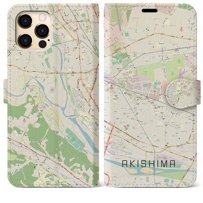 【昭島（東京都）】地図柄iPhoneケース（手帳タイプ）ナチュラル・iPhone 12 Pro Max 用