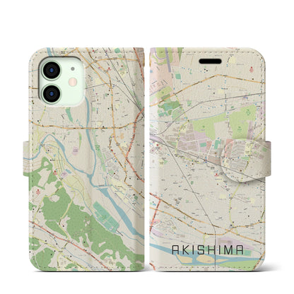【昭島（東京都）】地図柄iPhoneケース（手帳タイプ）ナチュラル・iPhone 12 mini 用
