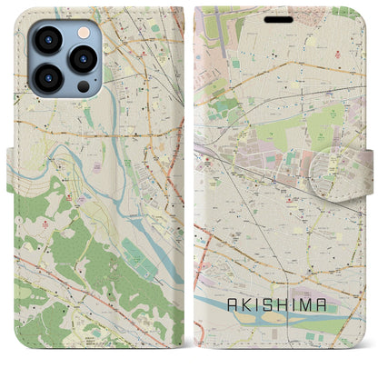 【昭島（東京都）】地図柄iPhoneケース（手帳タイプ）ナチュラル・iPhone 13 Pro Max 用
