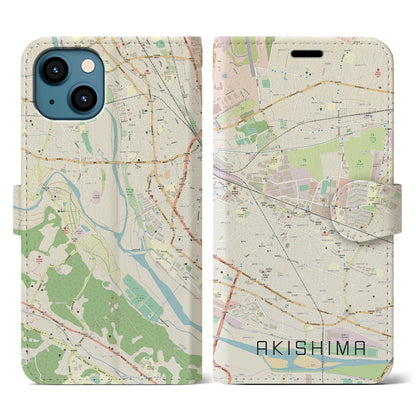 【昭島（東京都）】地図柄iPhoneケース（手帳タイプ）ナチュラル・iPhone 13 用