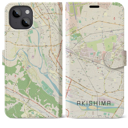【昭島（東京都）】地図柄iPhoneケース（手帳タイプ）ナチュラル・iPhone 14 Plus 用