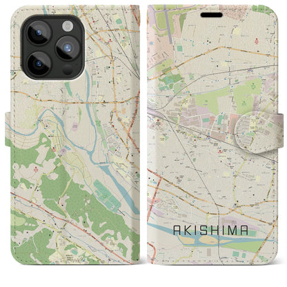 【昭島（東京都）】地図柄iPhoneケース（手帳タイプ）ナチュラル・iPhone 15 Pro Max 用