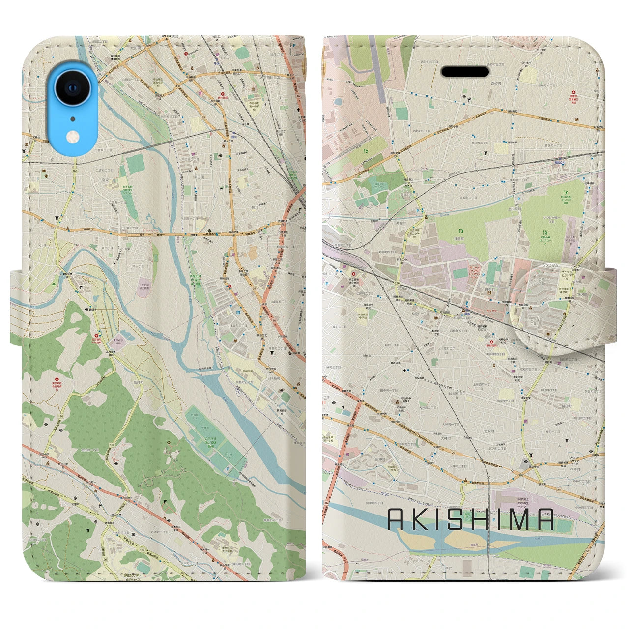 【昭島】地図柄iPhoneケース（手帳両面タイプ・ナチュラル）iPhone XR 用