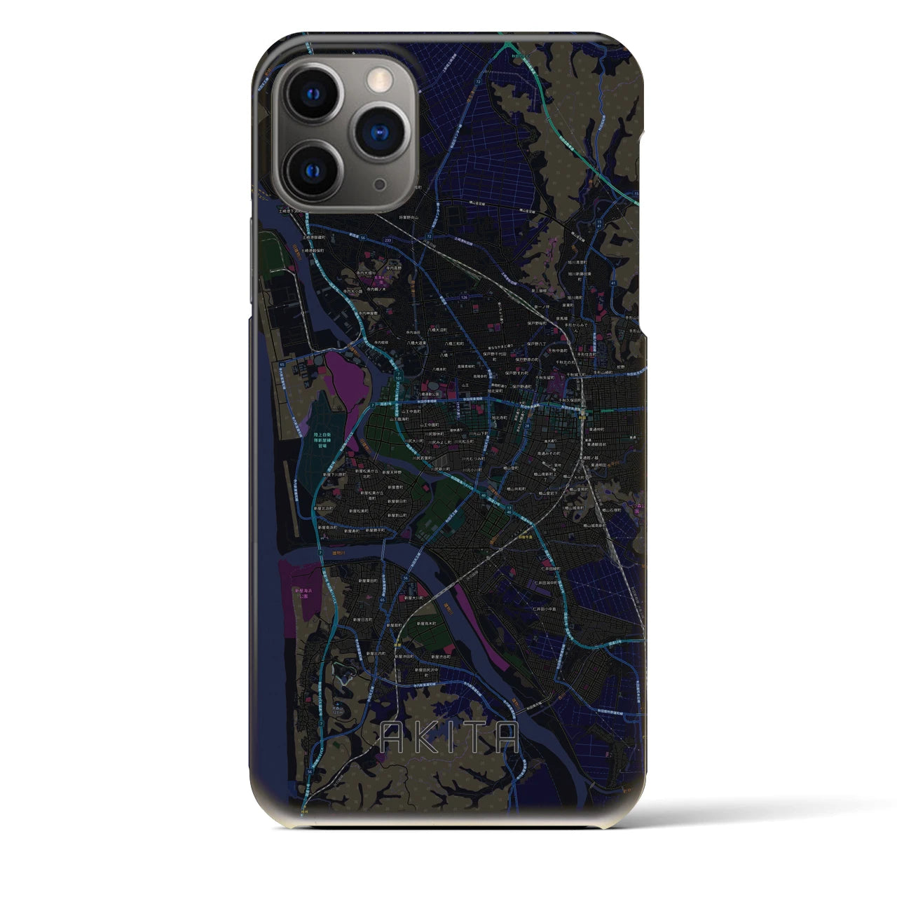 【秋田】地図柄iPhoneケース（バックカバータイプ・ブラック）iPhone 11 Pro Max 用