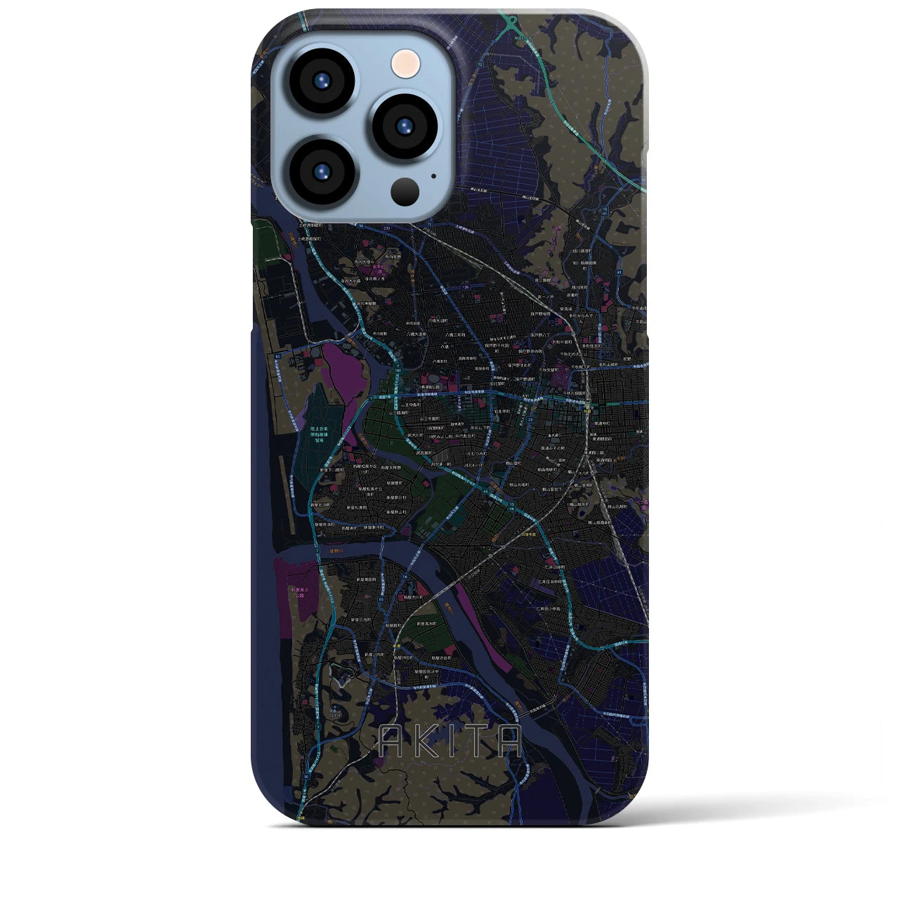【秋田】地図柄iPhoneケース（バックカバータイプ・ブラック）iPhone 13 Pro Max 用