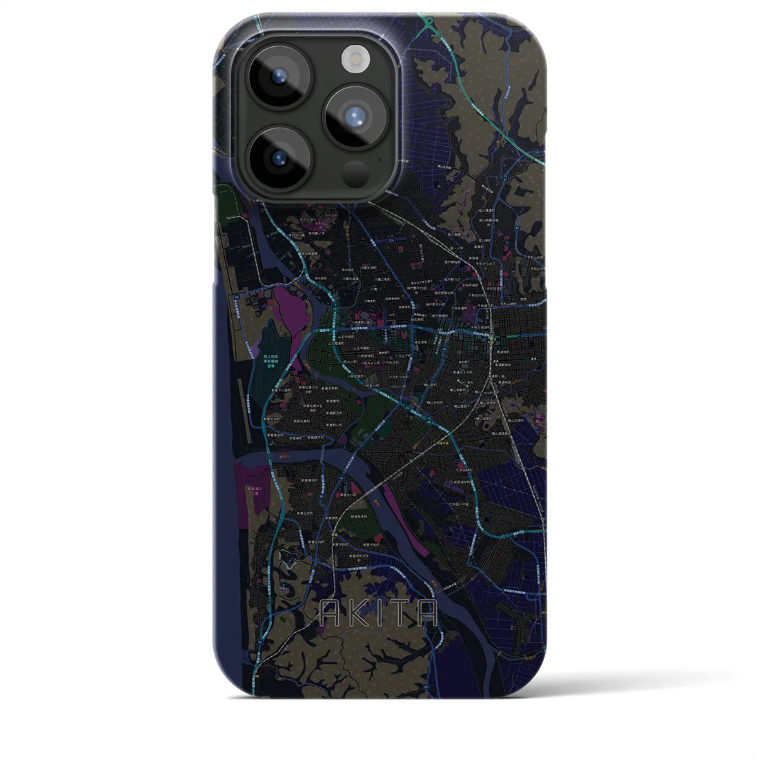【秋田】地図柄iPhoneケース（バックカバータイプ・ブラック）iPhone 15 Pro Max 用