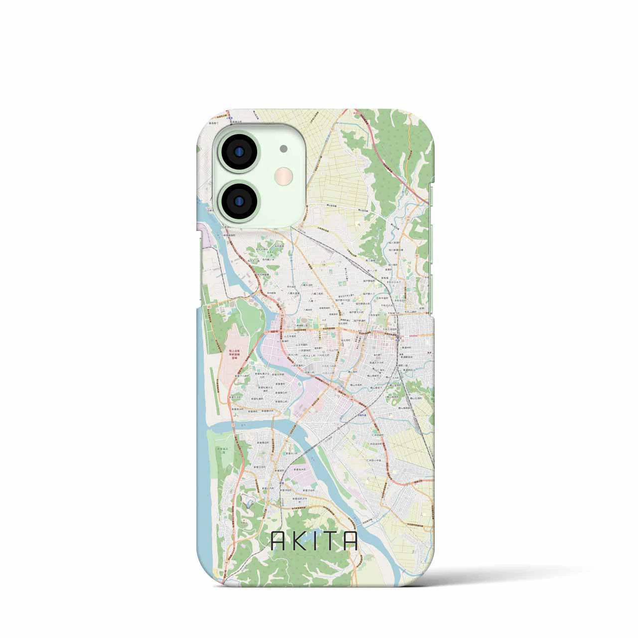 【秋田】地図柄iPhoneケース（バックカバータイプ・ナチュラル）iPhone 12 mini 用