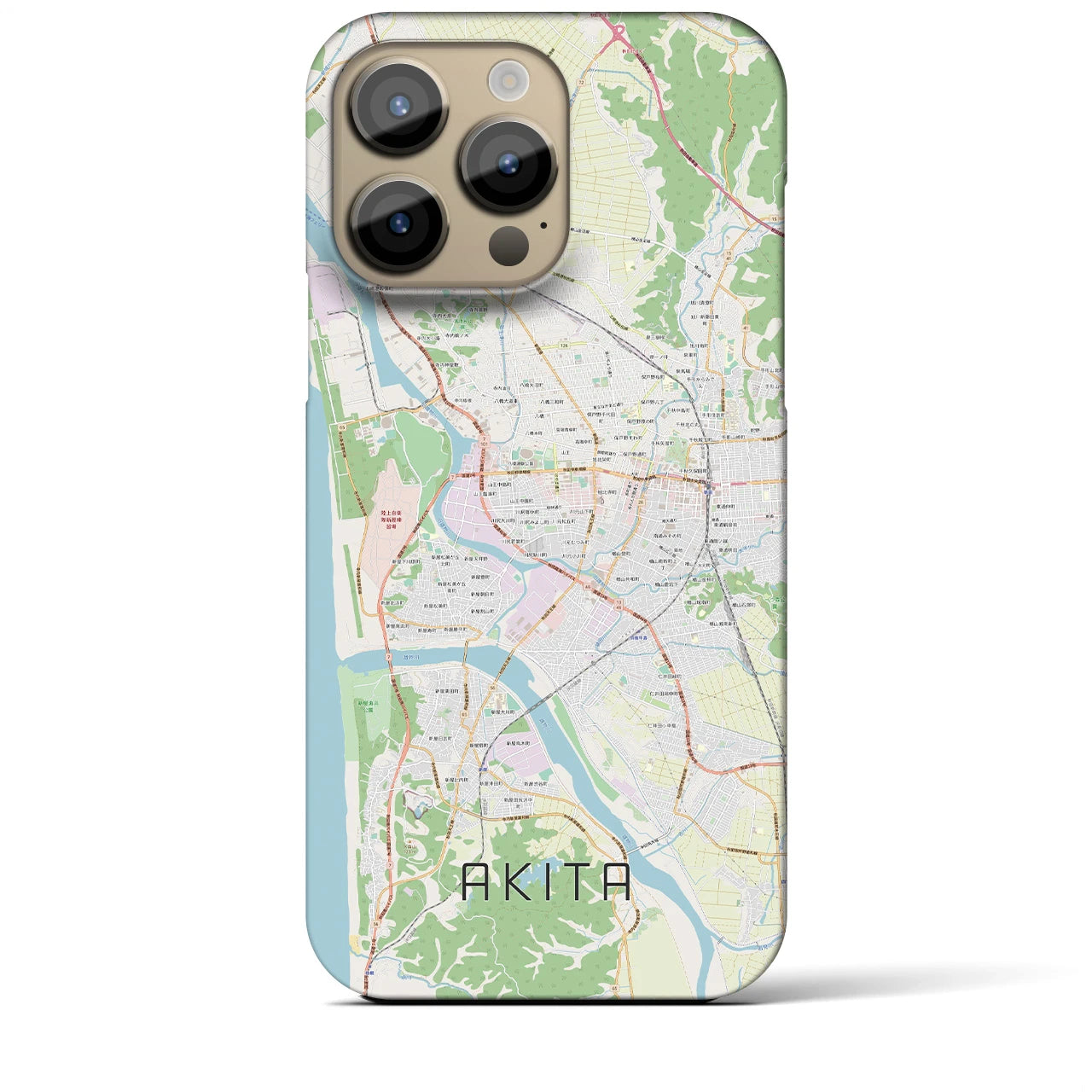 【秋田】地図柄iPhoneケース（バックカバータイプ・ナチュラル）iPhone 14 Pro Max 用
