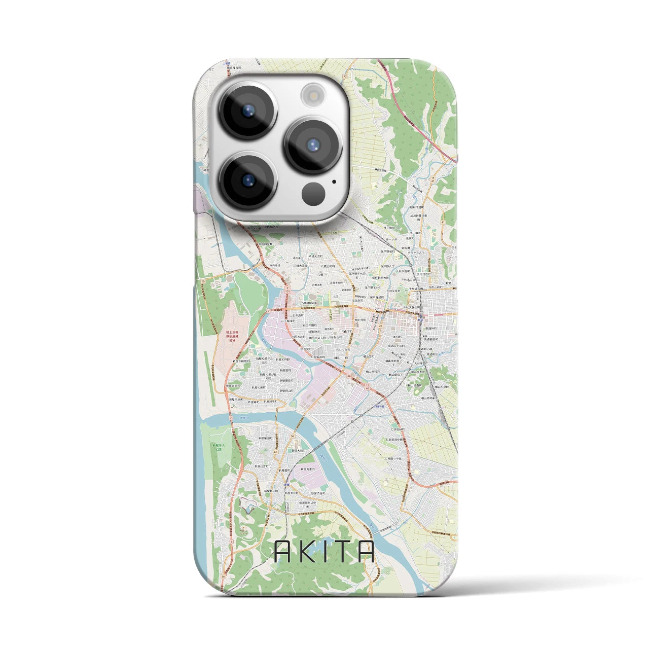 【秋田】地図柄iPhoneケース（バックカバータイプ・ナチュラル）iPhone 14 Pro 用