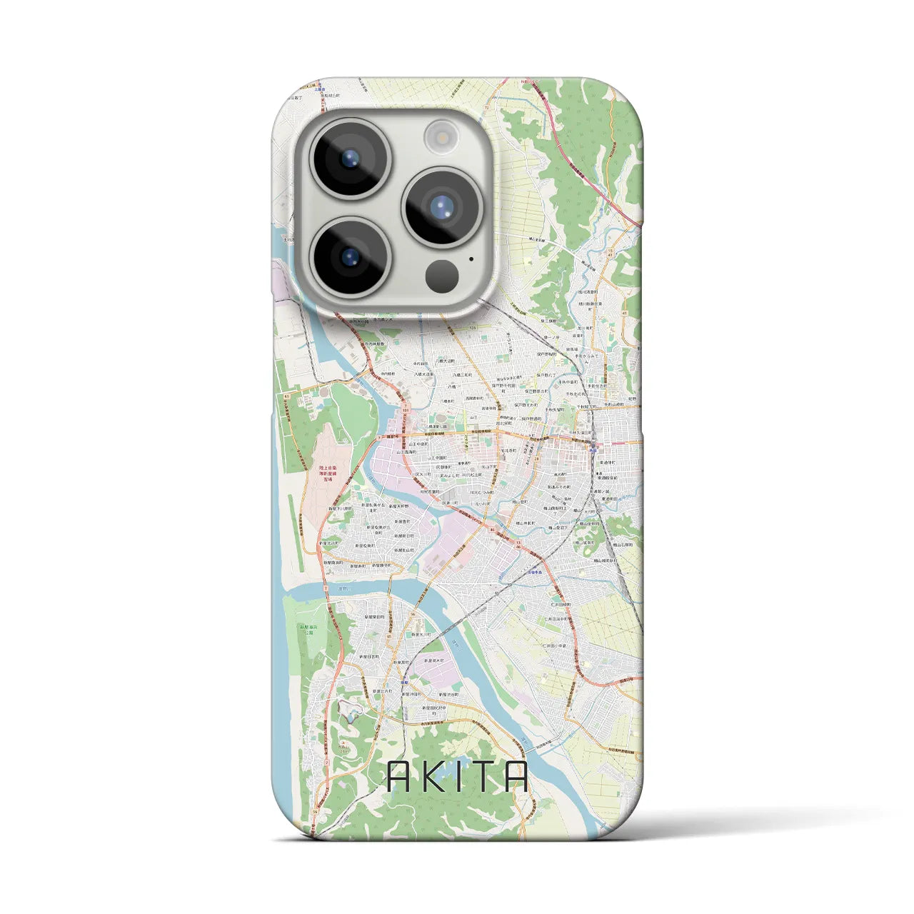 【秋田】地図柄iPhoneケース（バックカバータイプ・ナチュラル）iPhone 15 Pro 用