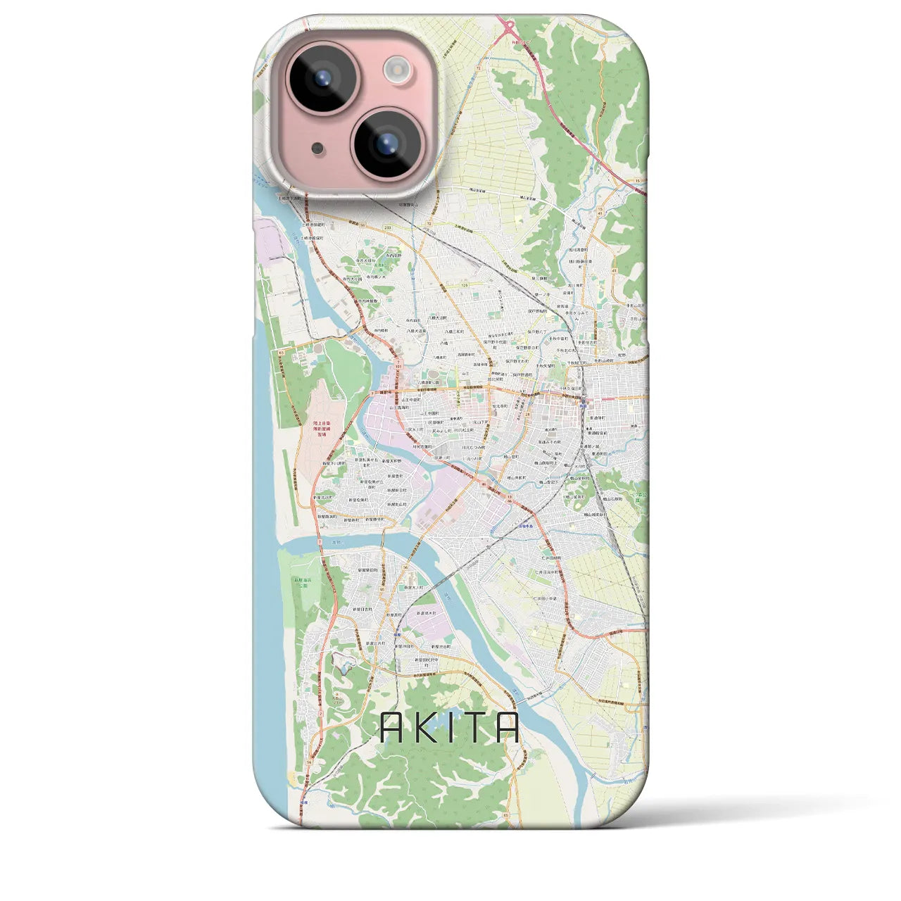 【秋田】地図柄iPhoneケース（バックカバータイプ・ナチュラル）iPhone 15 Plus 用