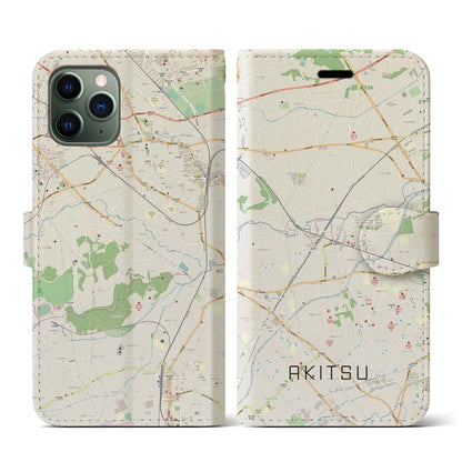 【秋津（東京都）】地図柄iPhoneケース（手帳タイプ）ナチュラル・iPhone 11 Pro 用