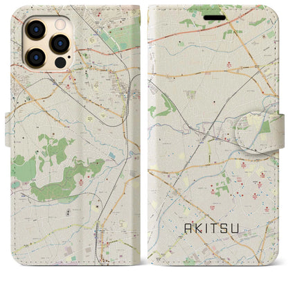 【秋津（東京都）】地図柄iPhoneケース（手帳タイプ）ナチュラル・iPhone 12 Pro Max 用